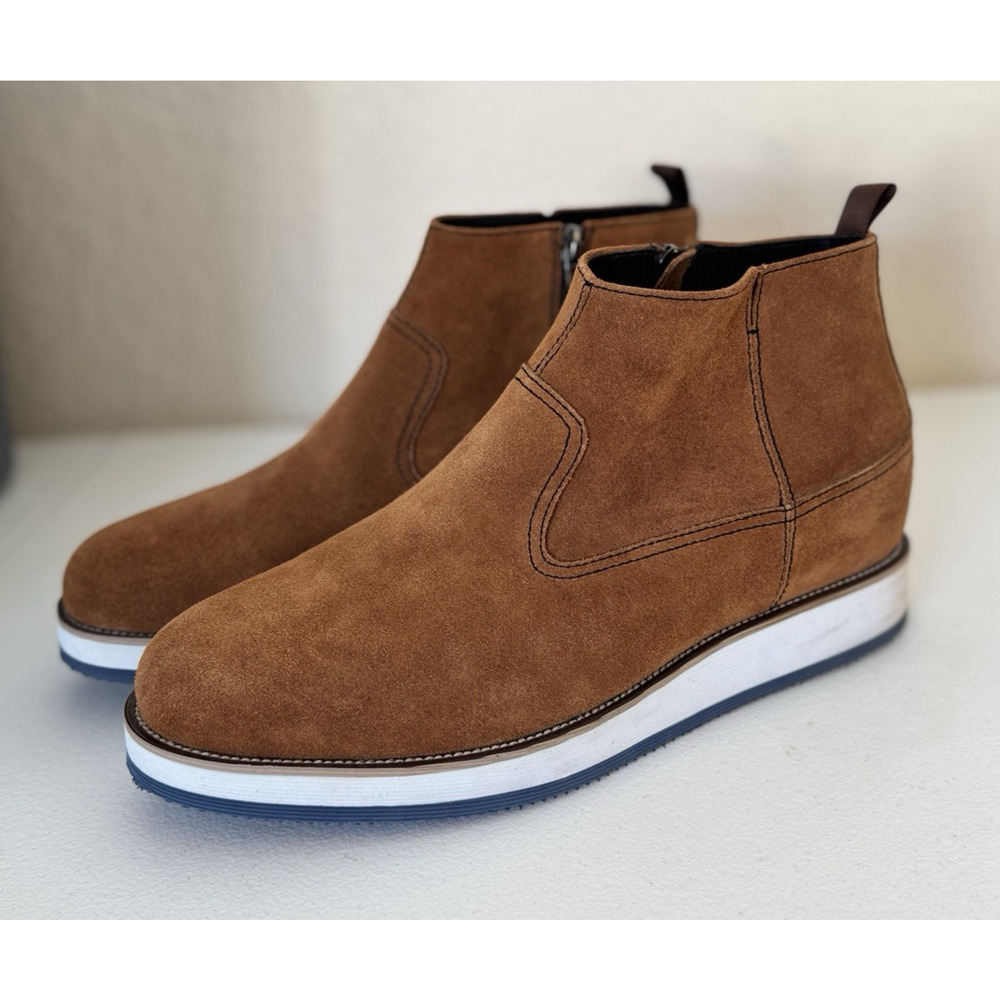 CALTO Mens 10 Invisible Height Increasing Elevator Shoes Nubuck Leather Boots